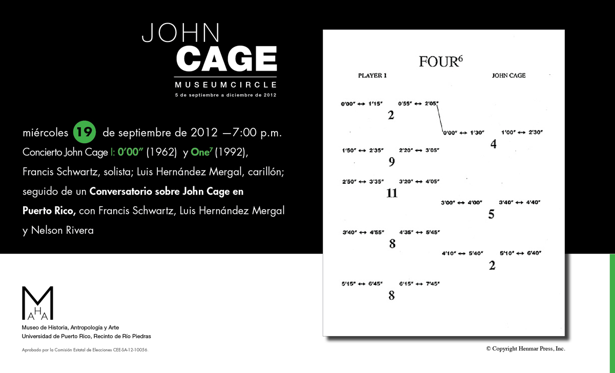 Concierto John Cage:  0’00” (1962) y One7 (1992)