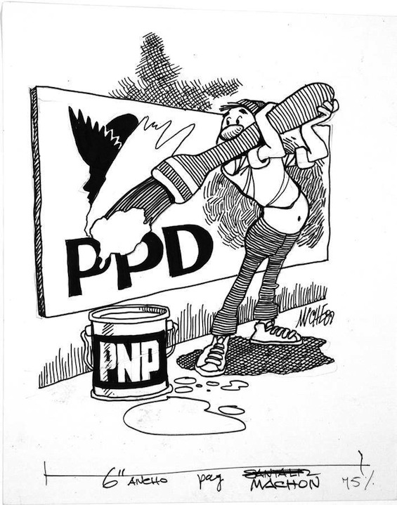 Caricatura o dibujo editorial de Miche Medina acerca de los partidos políticos.