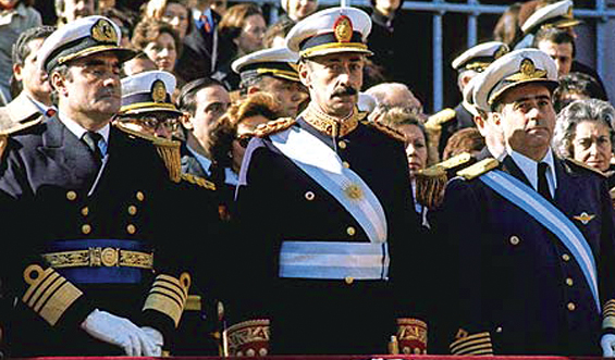 Emilio Eduardo Massera, Jorge Rafael Videla y Orlando Ramón Agosti, Junta Militar argentina.